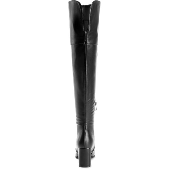 Women's Black-pu Faux Suede Thigh High Block Heel Over The Knee Pointed Toe Boot - Picture 4 of 5